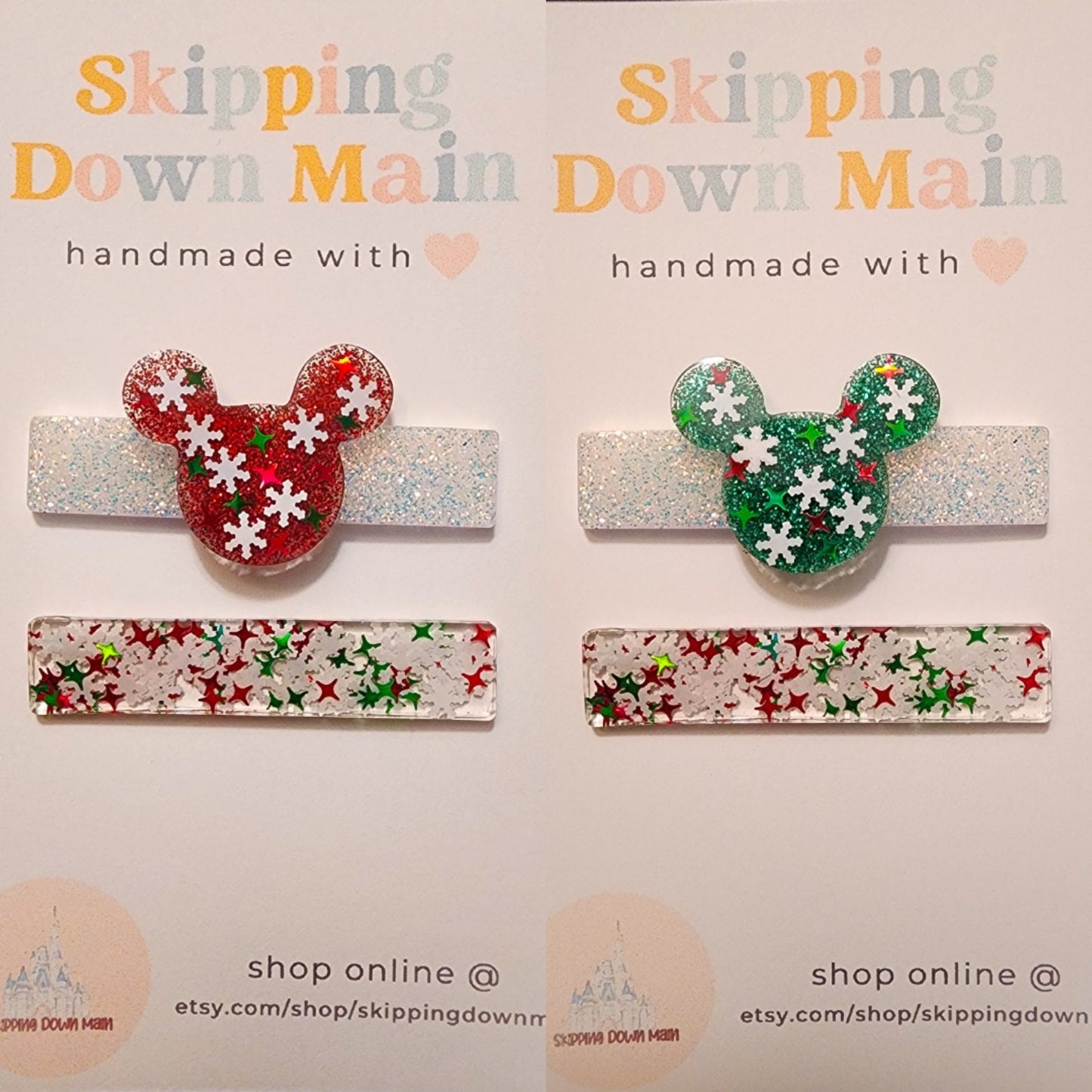 Snowflake Mouse Clip Set (Choose red or green)