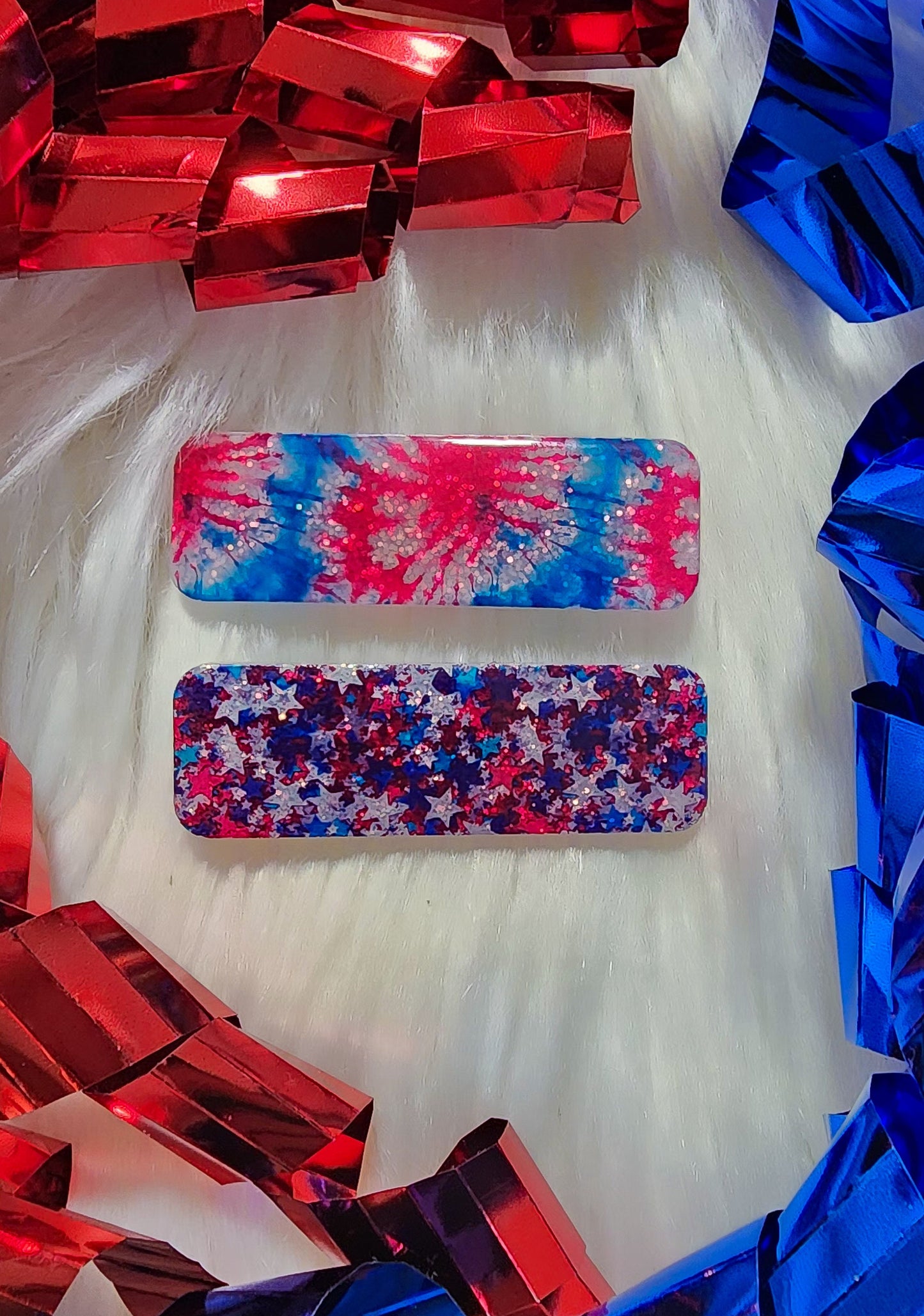 Red White and Blue Stars or tie dye hair clips - 4th of July hair Clips