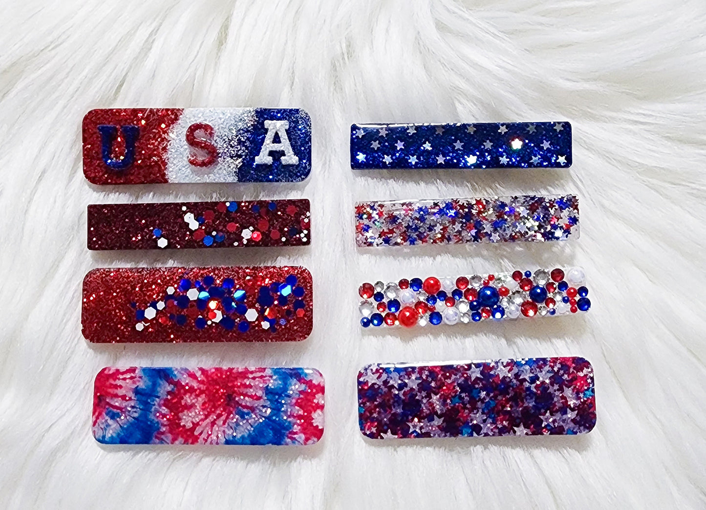 Red White and Blue Stars or tie dye hair clips - 4th of July hair Clips