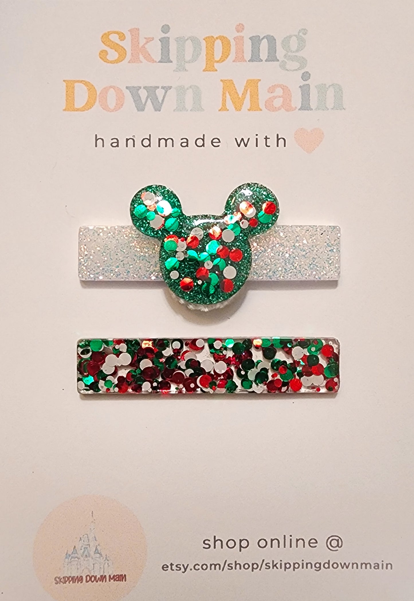 Green Confetti Mouse Head Clip Set
