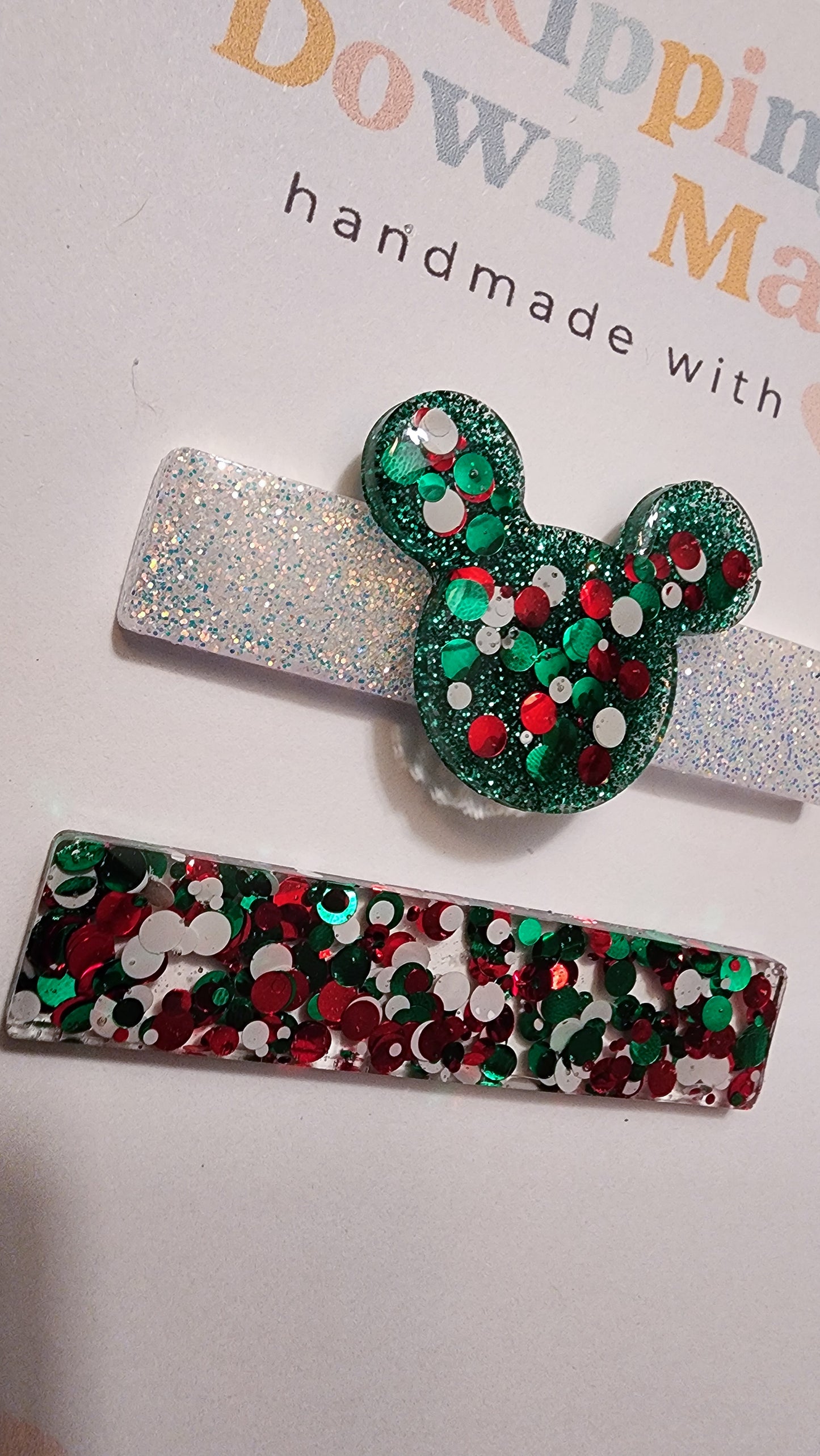 Green Confetti Mouse Head Clip Set