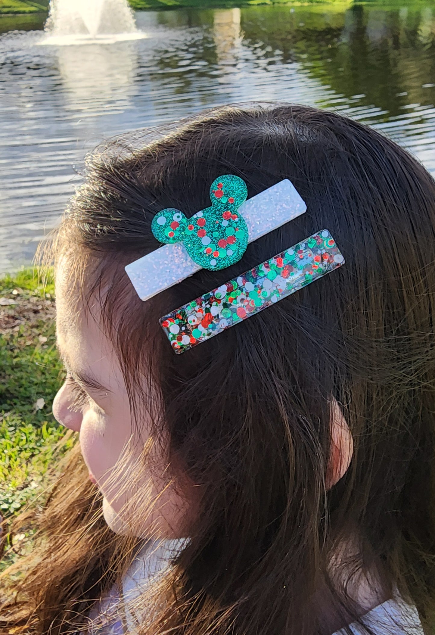 Green Confetti Mouse Head Clip Set