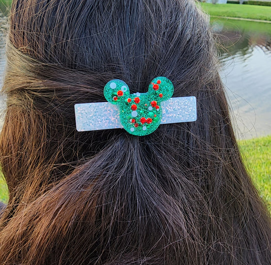 Green Confetti Mouse Head Clip Set